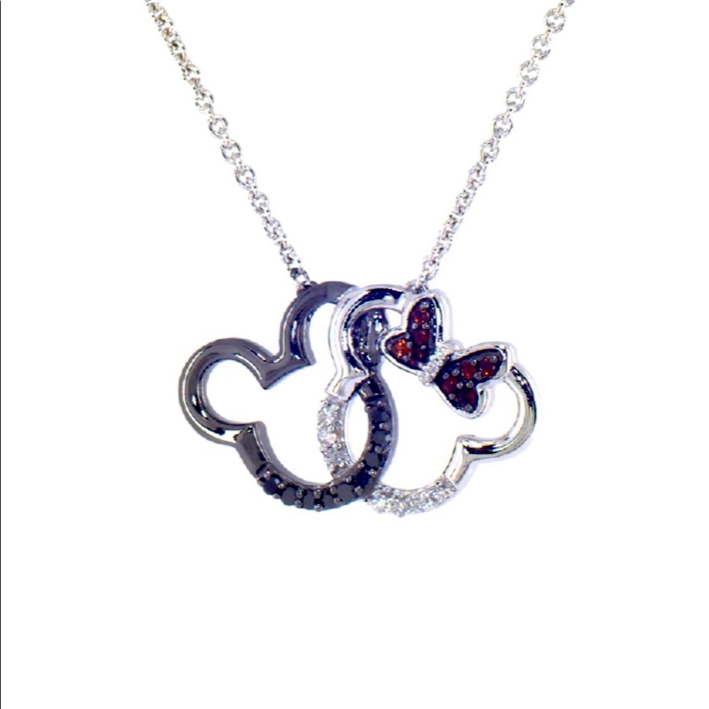 New garnet, black/white diamond total weight 1/8 CT, 17-in chain